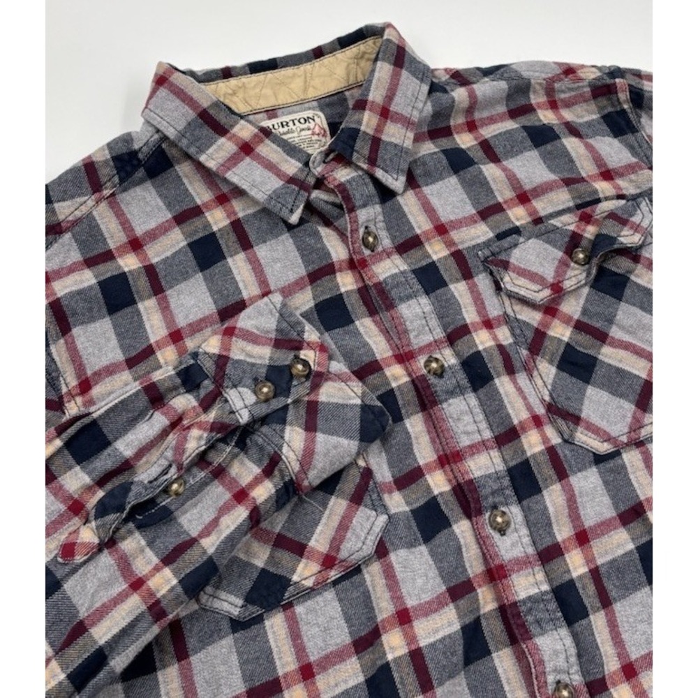 Vintage Burton Durable Goods Men's L Cotton‎ Gray Button Down Flannel Shirt